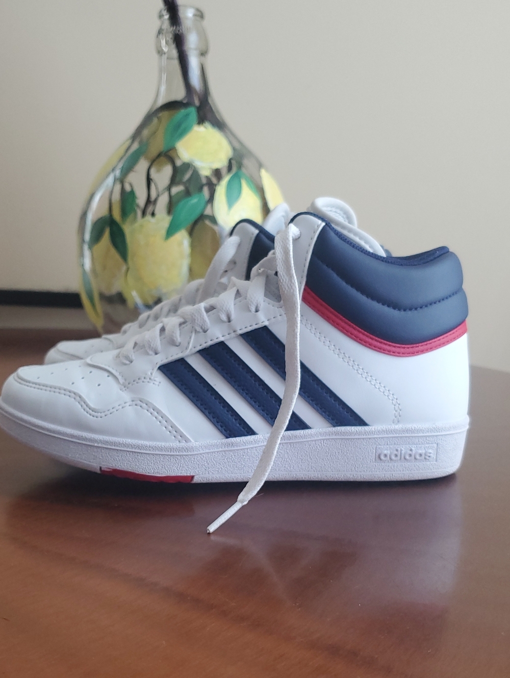 adidas Kids White Navy High-Top Sneakers with Red Trim